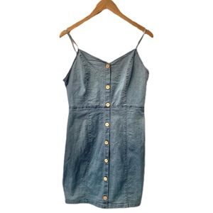 Blashe bodycon stretch denim dress wood buttons L